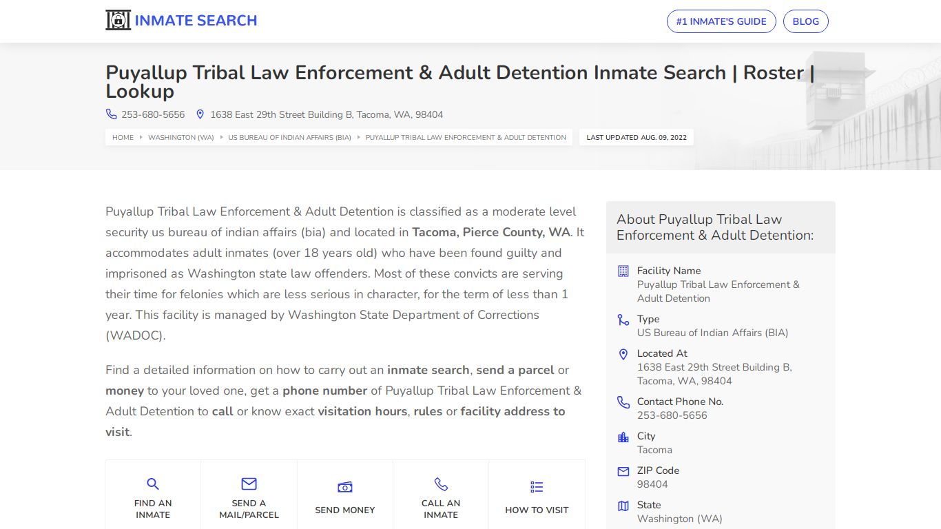 Puyallup Tribal Law Enforcement & Adult Detention Inmate ...